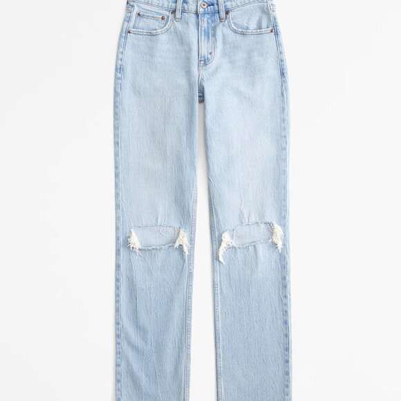 Abercrombie & Fitch Curve Love Mid Rise 90s Straight Jean - 29L Light Destroy - Picture 7 of 9